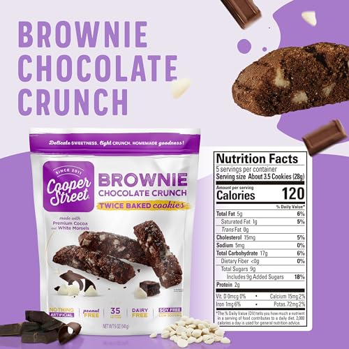 COOPER STREET Italian Biscotti Cookies - Twice Baked, Brownie Chocolate Crunch, Crispy & Light, Peanut & Dairy Free - 1.