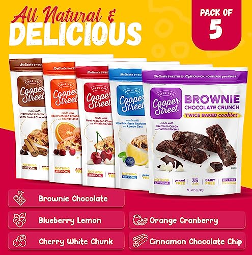 COOPER STREET Twice Baked Biscotti Cookies Variety Pack - Low-Calorie Snacks for All Ages - Light and Crispy Coffee Cook