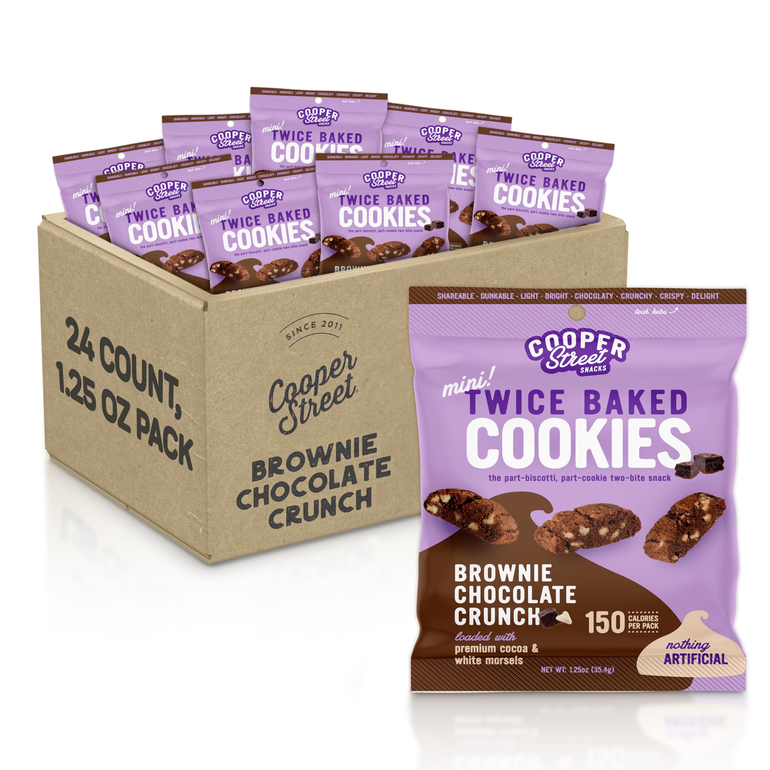 COOPER STREET Italian Biscotti Cookies - Twice Baked, Brownie Chocolate Crunch, Crispy & Light, Peanut & Dairy Free - 1.