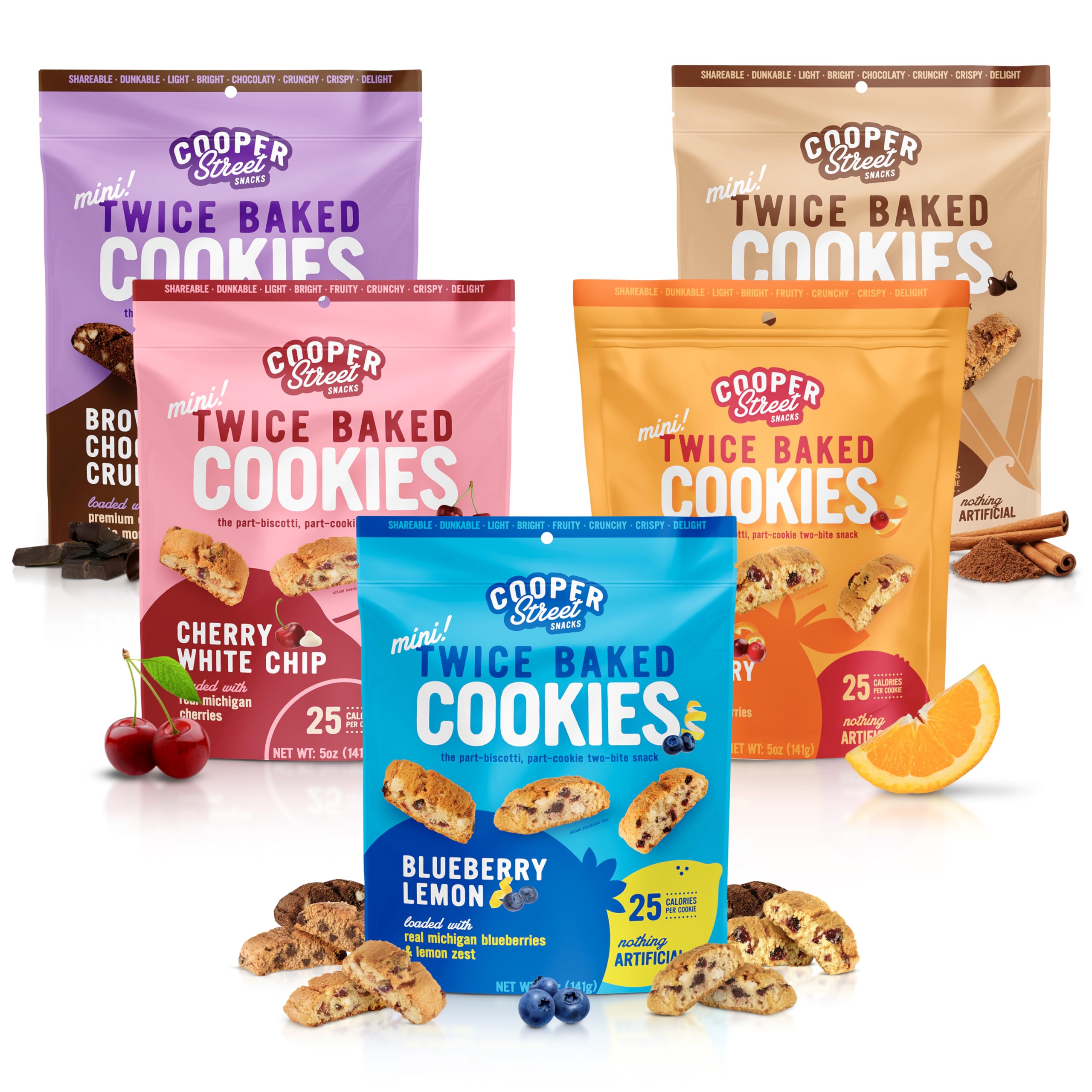 COOPER STREET Twice Baked Biscotti Cookies Variety Pack - Low-Calorie Snacks for All Ages - Light and Crispy Coffee Cook